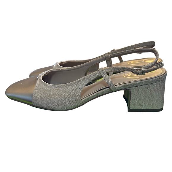 Sam Edelman TARRA GLITZ SLINGBACK HEEL Gold Linen Size 10 New - Picture 2 of 7